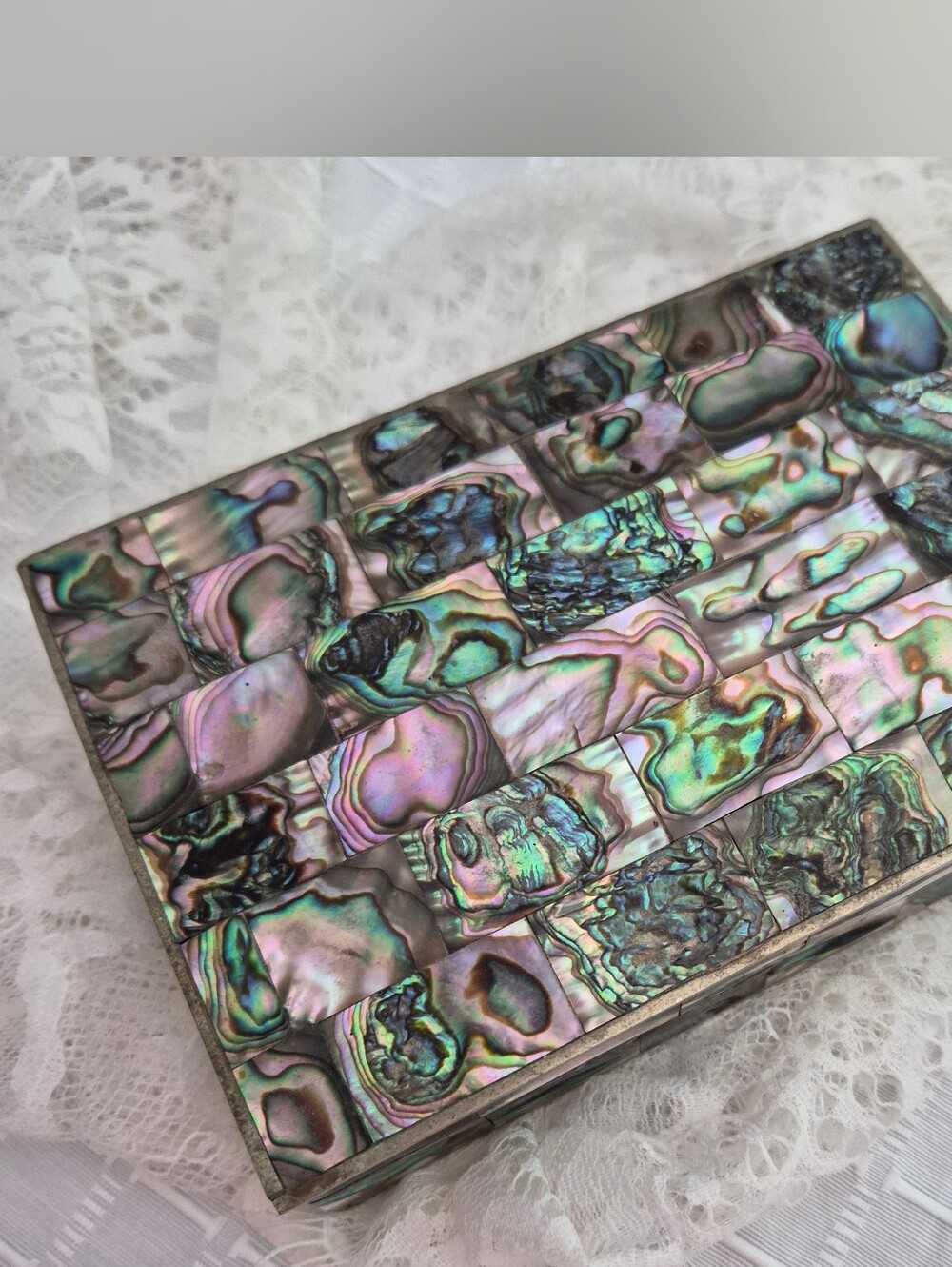 Vintage Silver And Mother Of Pearl/Abalone Box
